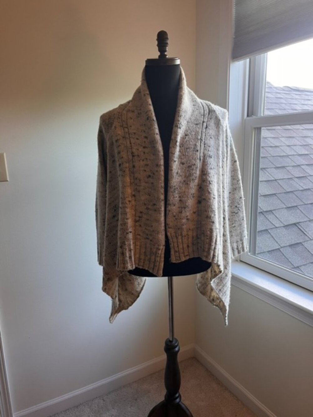 H&M Oatmeal Marled Knit Open Front Cardigan Sweater Small